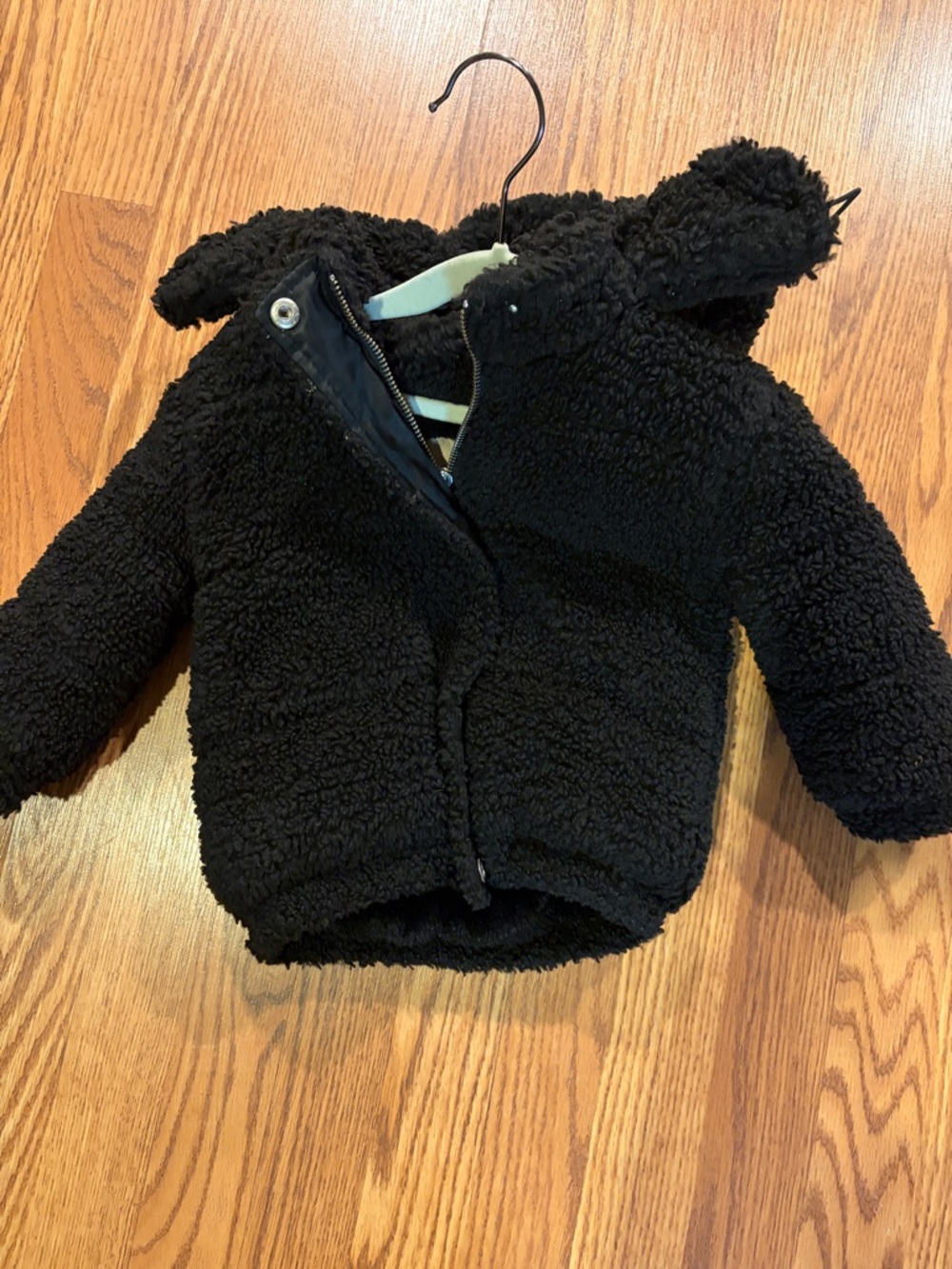 Black Sherpa Teddy Hoodie Jacket for Kids